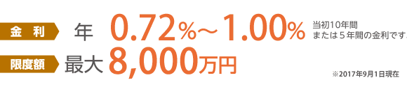 当初10年間または5年間の金利です 限度額最大8,000万円