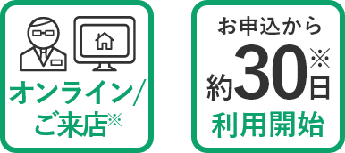 オンライン/ご来店※ 利用開始：お申込から約30日※