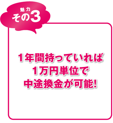 1年間持っていれば1万円単位で中途換金が可能！