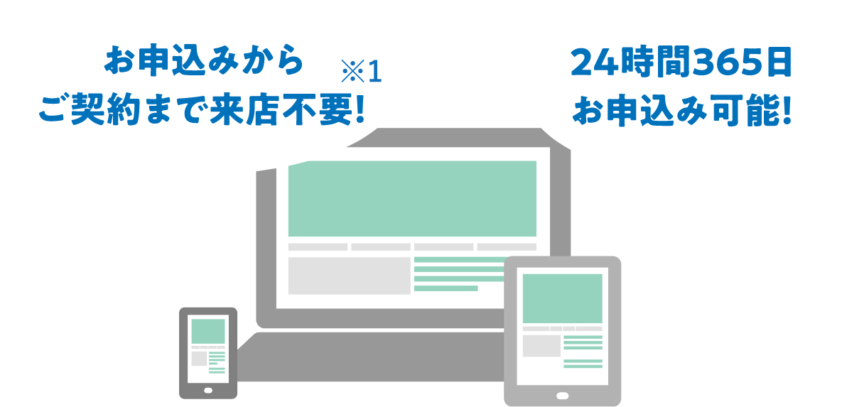 お申込みからご契約まで来店不要!※1 24時間365日お申込み可能!