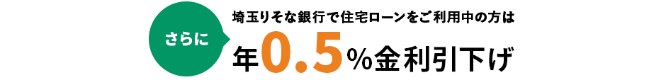 さらに埼玉りそな銀行で住宅ローンをご利用中の方は年0.5％金利引下げ