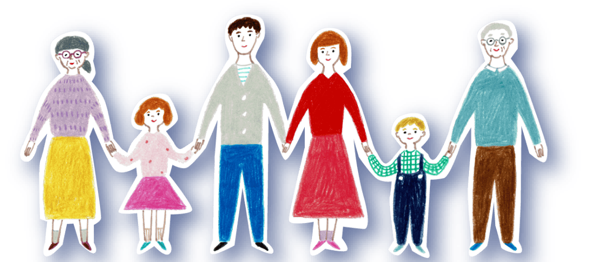 親子や高齢者など幅広い世代の人々のイラスト