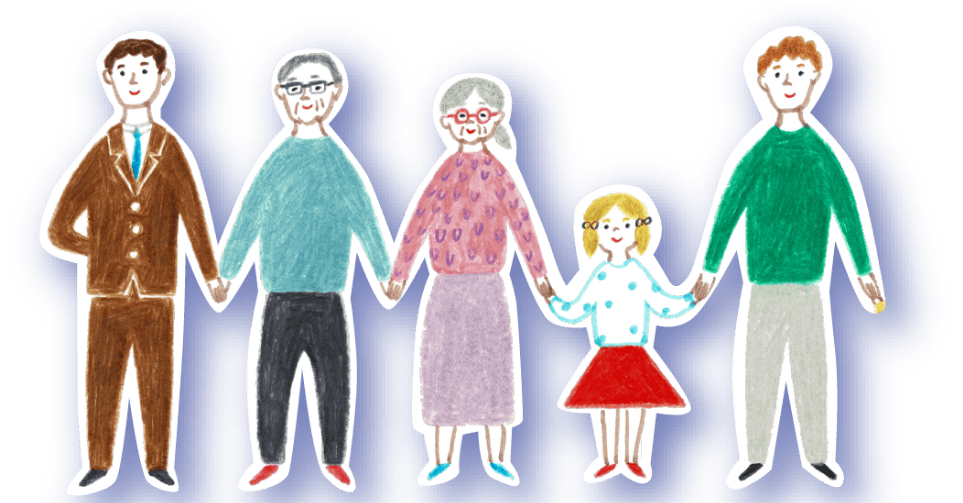 親子や高齢者など幅広い世代の人々のイラスト