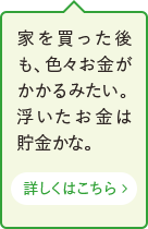 家を買った後も、色々お金がかかるみたい。浮いたお金は貯金かな。