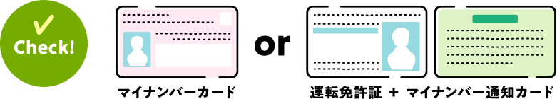 Check!マイナンバーカードor運転免許証 ＋ マイナンバー通知カード