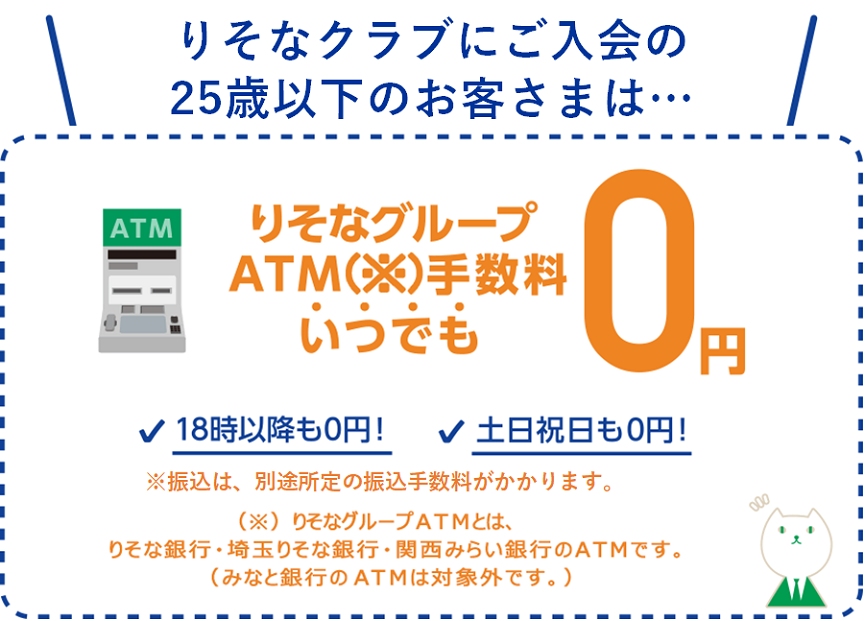 25歳までのお客様がクラブポイントサービスご入会でりそなグループ手数料いつでも0円