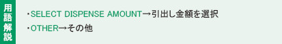 用語解説：・SELECT DISPENSE AMOUNT→引出し金額を選択・OTHER→その他