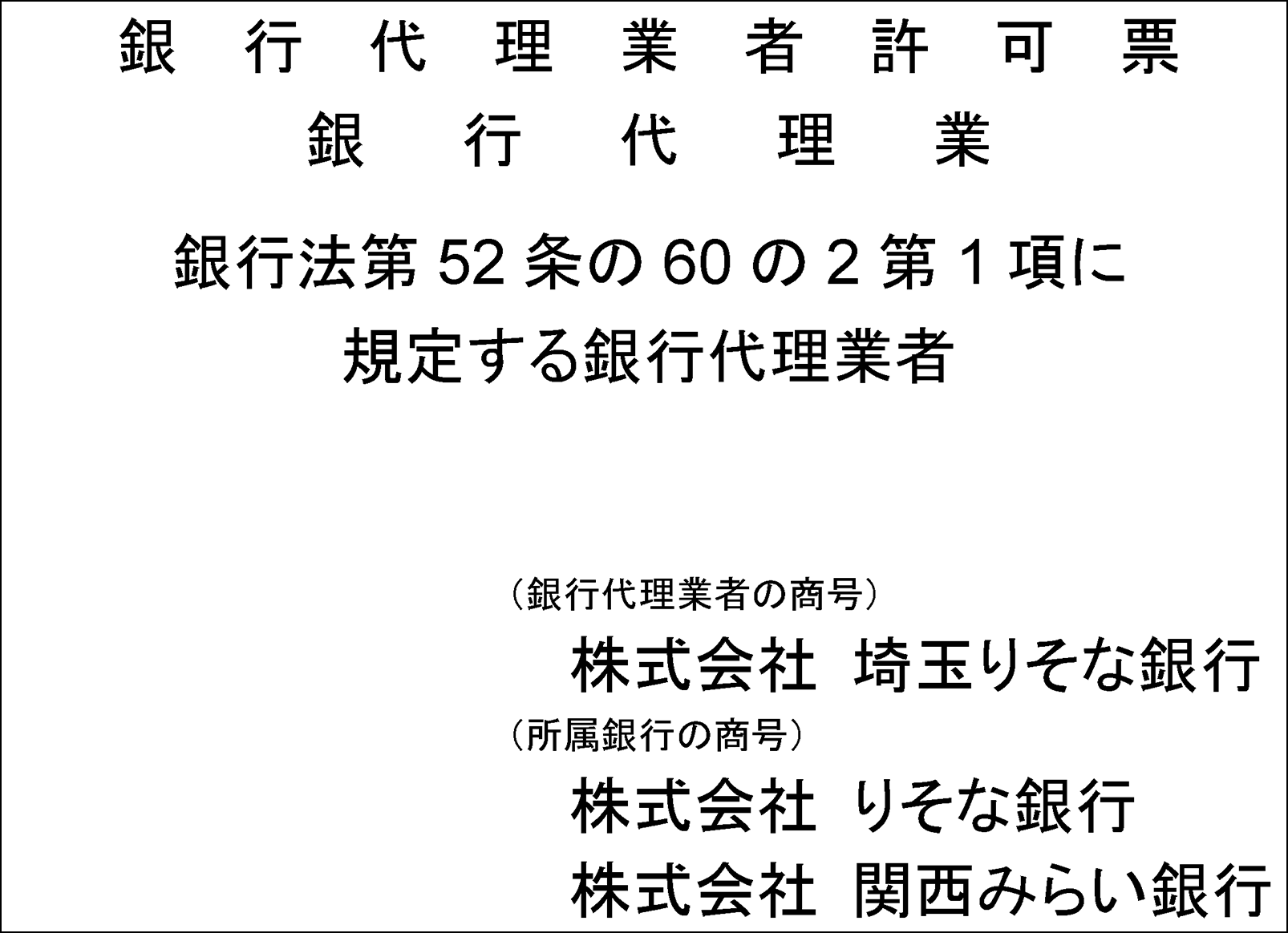 銀行代理業者許可票